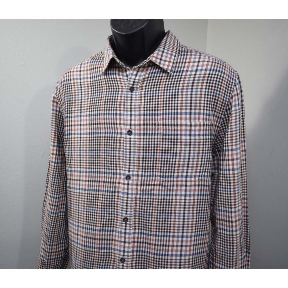 Topman Flannel Button Up‎ Shirt Plaid Long Sleeve Front Pocket Mens Size Large